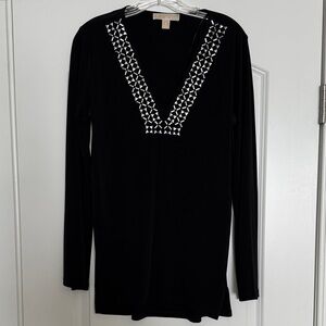 Michael Kors Medium Long Sleeve Top with Silver Geometric Design